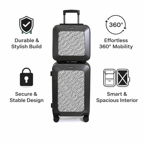 Image of Nautica Unisex 31L Cabin Trolley and Vanity Case Luggage Set | Robust ABS & Logo Print PU Hardshell Travel Combo | Smooth 8-Spinner Wheels | Lightweight Luggage for Weekend Trips and Vacations | Grey