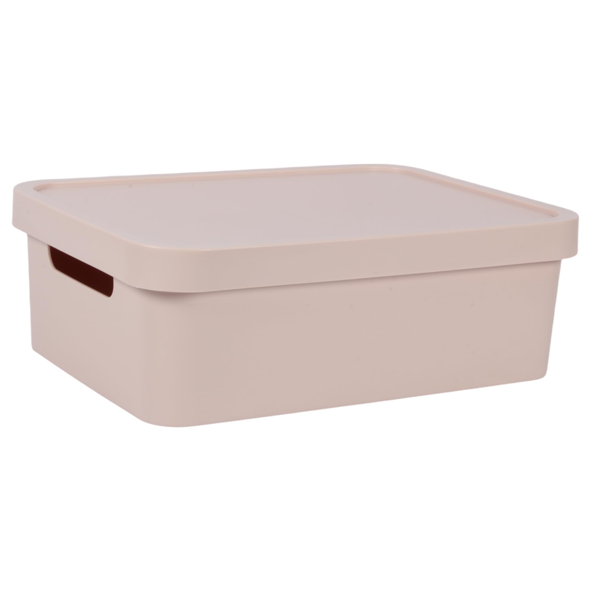 Jolie Max Plastic Storage Box with Lid, 19L Capacity, Solid Matte Colour, Decorative Design with Handle, Stackable & Nestable Space-Saving Organizer for Home, Office – 45.5 x 33.5 x 15.5 cm (PINK)