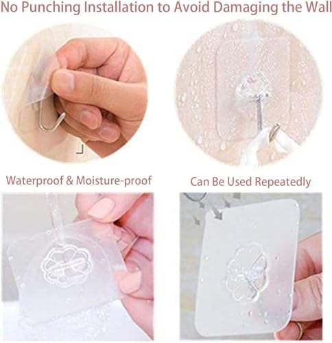Image of Pack of 10 Adhesive Hooks Kitchen Wall Hooks-Heavy Duty 13.2lb(Max) Nail Free Sticky Hangers with Stainless Hooks Reusable Utility Towel Bath Ceiling Hooks-10 pcs