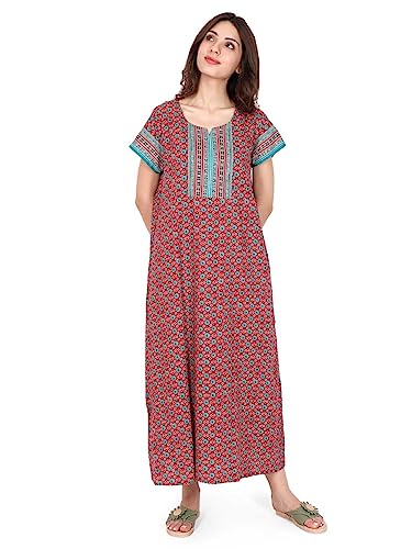 Image of Evolove Women's Cotton Long Maxi Night Gown Nighty Dress with Pocket, Super Soft Comfortable (LNG-Cotton-2)