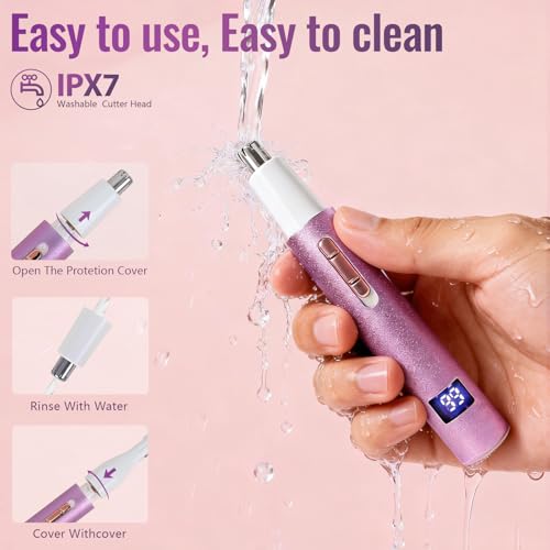 Image of Nose & Ear Hair Trimmer for Women and Men, 2026 Painless USB Rechargeable Facial & Eyebrow Trimmer Clipper with LED Display for Easy Cleansing, Portable Grooming Kit,Gift Box Included (Pink)