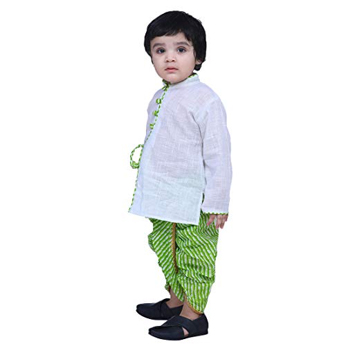 Image of BownBee Ethnic Wear Cotton Kurta Dhoti Traditional Dress Set for Baby Boys, Front Open with Dori Pattern, Full Sleeves, and Round neck, Ideal for All Festivals