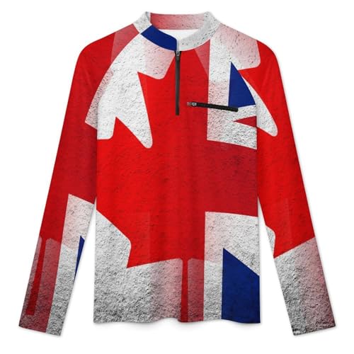 Flag of UK with Canada Men's Rash Guard Long Sleeves Quick Dry Fishing Workout Shirts with Zipper3