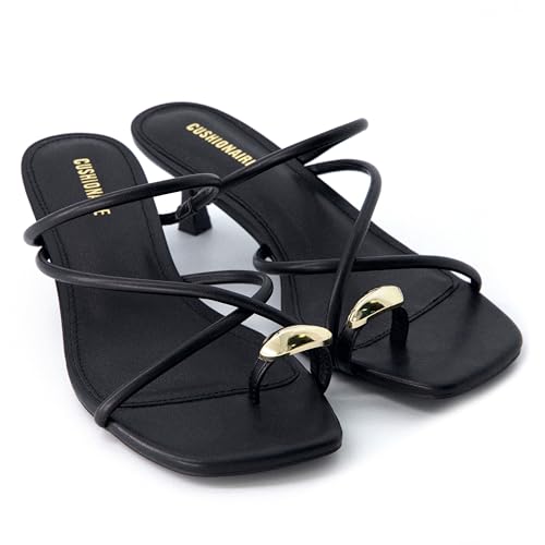 CUSHIONAIRE Maui Strappy Womens Sandals with Kitten Heels – Vegan Leather Slip On Dress Sandals for Women, Square Toe Wedding Shoes2
