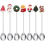 Cuillères à Café, 7 Pièces Fourchette à Fruits en Acier Inoxydable Cuillère à Dessert Cuillères à Crème Glacée Ensemble de Couverts de Noël Cocktail Cuillère pour Vaisselle de Fête Spoon