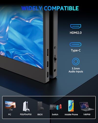 Yodoit 144Hz Portable Monitor, 16,1 Zoll 1920×1080P FHD Bildschirm mit hoher Bildwiederholrate, IPS-Display mit USB-Typ-C-Anschluss und integrierten Lautsprechern, mit Smart Cover, kompatibel mit PC 3