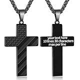 DuoDiner Black Custom American Flag Cross Stainless Steel Necklace Pendant Chain for Men Customize Engraved Engravable Customized Personalized Christmas Gift