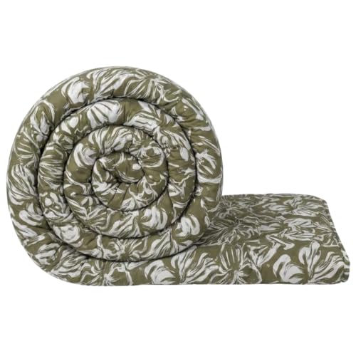 Image of Mafatlal 120 GSM Luxurious All Season Reversible Comforter, Lightweight Microfiber Fill, Single Size 90X60 Inches, Twin Bed AC Blanket, Lime Green