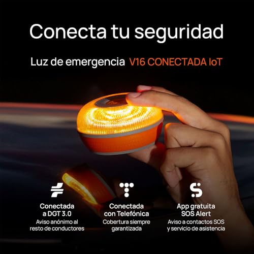 FlashLED Notlicht V16 DGT 3.0 mit Hülle, mit Geolokalisierung, App inklusive, SIM-Karte und kostenloser Datendienst bis 2038, magnetischer Boden