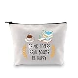 MBMSO Drink Coffee Read Books Be Happy Makeup Bag Book Reader Gifts Coffee Lovers Gifts Cosmetic Bag Pencil Pouch Travel Bag (Drink Coffee Read Books Be Happy)