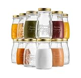 Bormioli Rocco Quattro Stagioni, Set Of 12, Glass Canning Mason Jars And Drinking Bottles, 6.75 Oz. With Gold Metal Airtight Lids, Made In Italy.