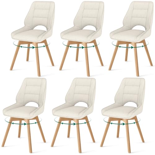 WAFTING Chaises de Salle à Manger Lot de 6,Chaise Pivotantes à 360,Beige