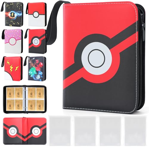 DBPBToU Raccoglitore Carte Poke per 400 Carte con 400 Sleeves, Album Carte per Poke X, V, Vmax, TAG TEAM, EX, GX, MTG, TCG, Cerniera impermeabile in Pelle PU (Slash)