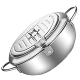 JECOMPRIS Japanischer Edelstahl Tempura Frittierpot mit Thermometer Temperaturkontrollierter Friteuse Topf Kompatibel mit Gas und Induktionsherd Inklusive Ölfilter für Fettarmes Frittieren