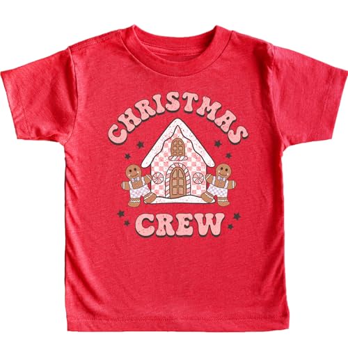 Christmas Crew Gingerbread House T-Shirts for Baby and Toddler Matching Family Fun Outfits Red Shirt 12 Months