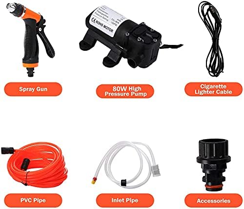 Miniatura 5 de Lavadora de coche portátil de alta presión de 12 V CC, lavadora eléctrica portátil a presión, bomba autocebante, kit de lavadora rápida para uso