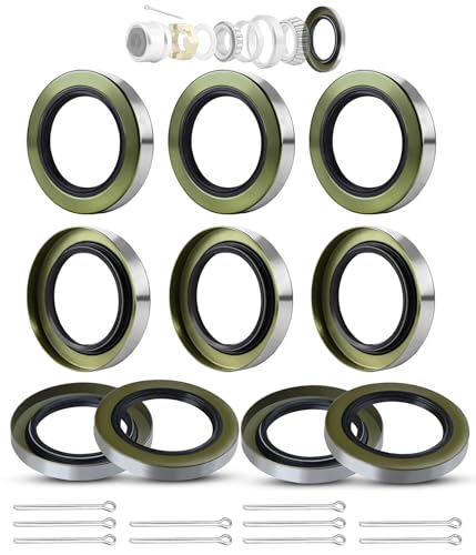 Image of 10Pack 2.250 inch ID x 3.376 inch OD Double Lip Grease Seal with 10 Cotter Pins for 5200-7000LB Trailer Axles D42, Replace Trailer RV Dexter 01003600 010-036-00 Transcom 22333TB NOK AD3135E1 /AD3135E0.