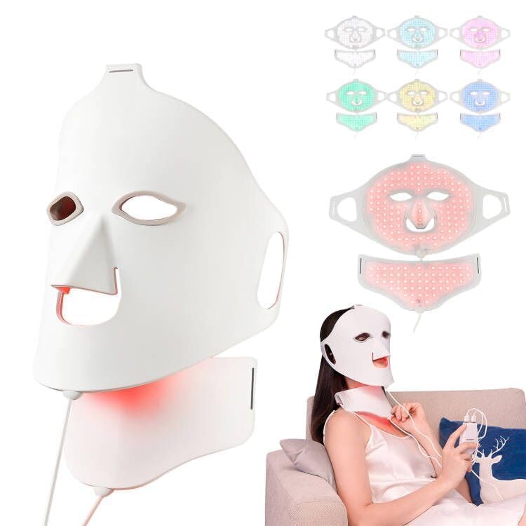 LED Face Light Therapy Mask with Remote Control, Red Light Therapy Mask for Face & Neck. Soft Silicone Beauty Device for Rejuvenation Skin Tightening Anti-aging