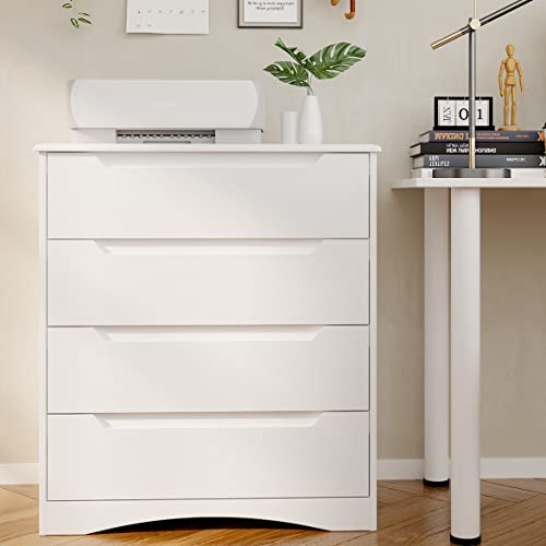 Gizoon 4 Drawers Chest, White Bedroom Drawer Dresser And Organizer With Large Storage Capacity, Embedded Handle, And Sturdy Anti-Tripping Device, Modern Design Cabinet For Hallway, Office, Living Room #TOP3
