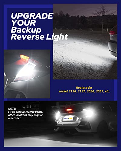 Image of AUTOONE 3157 LED Bulbs White, 3056 3156 3057 4057 4157 LED Bulbs for Backup Reverse Blinker Brake Tail Lights, 6500K, Pack of 2