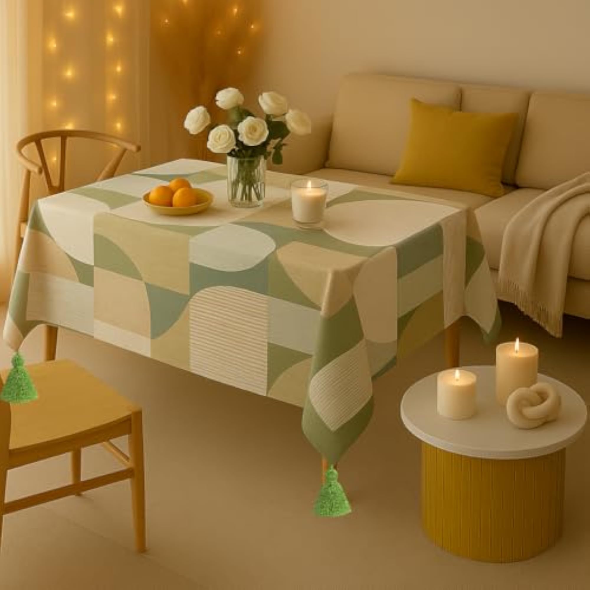 Abstract Harmony Print Corner Tassel Boho Dining Table Cover