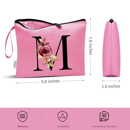Image of Vavabox A-Z Personalized Makeup Bag, Birthday Gifts for Women Mom, Gifts for Best Friend, Bride Bridesmaid Cosmetic bag (M, Peach)