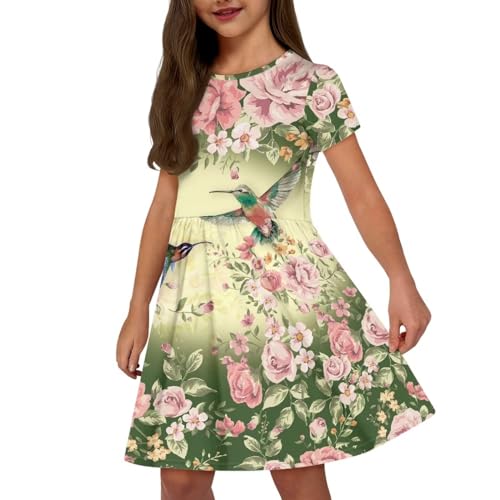 Girls Summer Dress Beach Dress Short Sleeve Dresses Birthday Sundress Swing Outfit 2-14 Years4