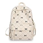 Aurelx White Bow Backpack, Cute Corduroy Backpack, Large Capacity Girls School Bag for School Travel Daily Use, Funny Bow Gifts for Women Girls Teenagers and Children