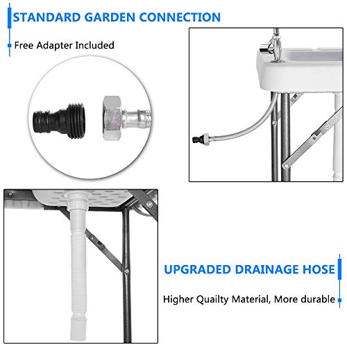 VINGLI Outdoor Folding Fish and Game Cleaning Table w/Sink| Portable & Durable, Standard Garden Connection, Upgraded Drainage Hose, Stainless Steel (Classic)… - Thumbnail 5
