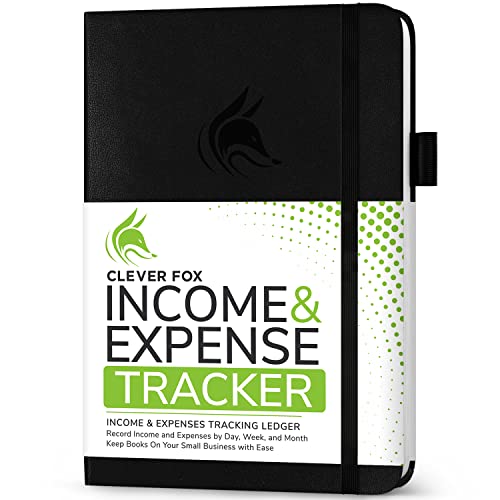Clever Fox Income & Expense Tracker Accounting & Bookkeeping Ledger Book for Small Business 1-Year Record Notebook A5 (Black)