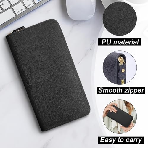 Womens Wallet, PU Leather Ladies Wallets Credit Card Holder for Women and Girls, Long Wallet with Zipper Women's Wallets for Travelling, Walking, Dating, Shopping (black.)3