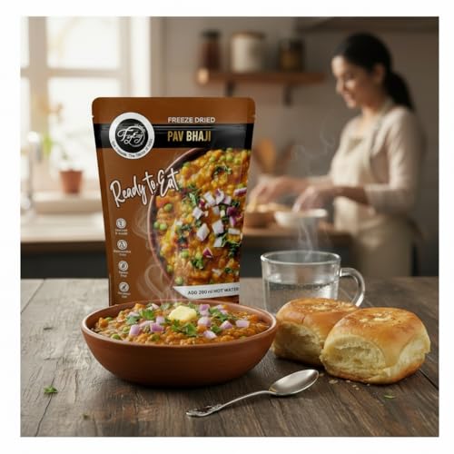 Image of FzyEzy Freeze-Dried Pav Bhaji Masala | Authentic Mumbai Street-Style Curry Paste | Ready in Minutes - Just Add Hot Water | Vegetarian Indian Meal | Travel-Friendly & Preservative-Free | 65g Pack