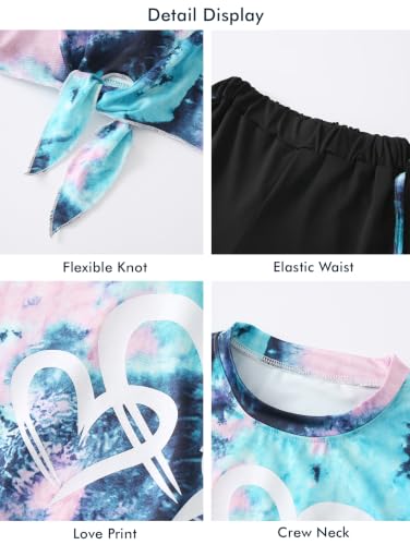 Image of Girls 6 Piece Outfits Letter Print Vacation Tee Top and Dolphin Shorts Tracksuit Sets for Kids Sports, Casual, Dance