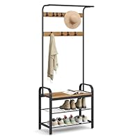 VASAGLE - Coat Hanger, Wardrobe, Entrance Wardrobe with 3 Tier Shelf, with Removable Hooks, Metal Frame
