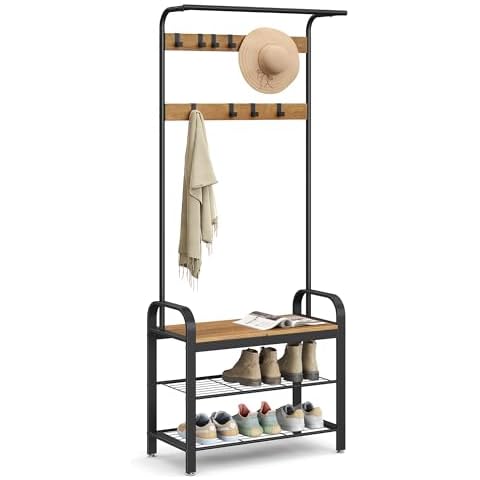 VASAGLE Coat Rack with Shoe Storage Bench Cover