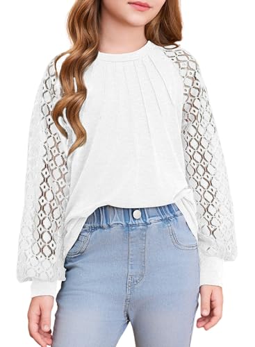 Image of blibean Girls Fall Long Sleeve Shirts Casual Lace Tops Size 6-15 Years