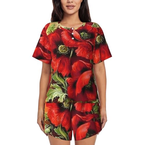 Pyjama femme doux coquelicot rouge pour un sommeil léger