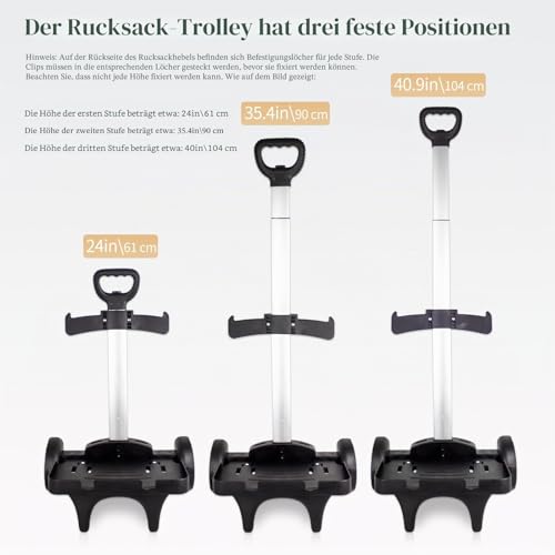 HapBoby Rücken-Rollwagen mit Rad, mit Kantenschutzbasis, leise, große Aluminiumlegierungsräder, faltbarer Trolley mit Gepäckgurt für universelle Rucksäcke für Teenager