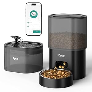 Automatic Cat Feeder and Water Fountain, Rywell App Control 3L Timed Cat Food Dispenser and 85oz/2.5L Automatic Water Dispenser with Quiet Pump, Dual Power Supply Pet Feeder Set with Voice Recorder