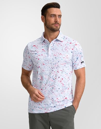 Obla Mens Golf Polo Shirts Short Sleeve Dry Fit Performance Moisture Wicking Casual Print Collared Golf Shirts for Men2