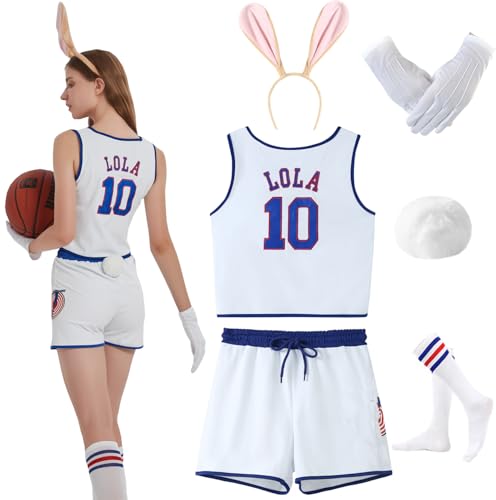 Halloween Cosutme for Women 2024 Space Jam Lola Basketball Jersey Outfit and Accessories,S White