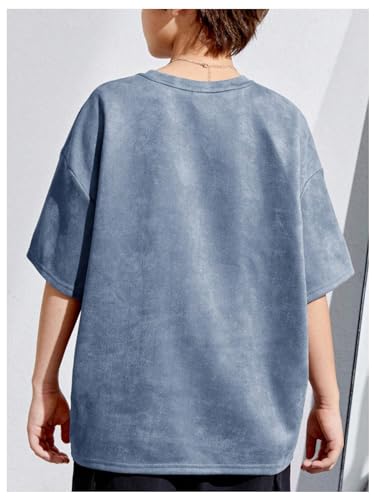 OYOANGLE Boy's Short Sleeve Round Neck Drop Shoulder Loose Fit T Shirt Oversized Solid Casual Tee Top2
