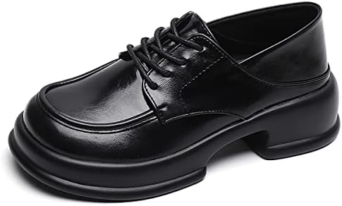 BEBLUM Blockabsatz Loafers für Damen Mary Jane Retro Britischer Stil Plattform Lolita Lederschuhe mit Runder Spitze Schnüren Slip on