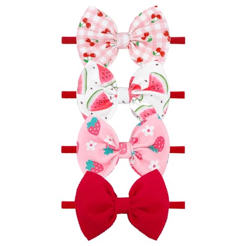Image of YanJie 4 Pcs 4.5’’ Fruit Hair Bows Baby Girl Headbands Summer Outfits Pink Hair Accessories for Newborn Infant Toddler Girls Clothes