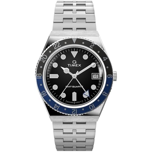 Timex メンズ Q GMT 38mm 腕時計, 文字盤。, One Size, 38mm Q GMT ブレスレットウォッチ