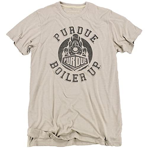 Purdue University Boilermakers Classic Retro Stamp Logo Unisex Adult Heather T Shirt, Sand Heather, 2X-Large