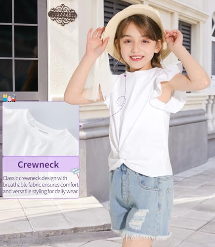 Image of Girls Ruffle Short Sleeve Blouse Twist Front Shirt Summer Crewneck Casual Tops White 13-14 Years