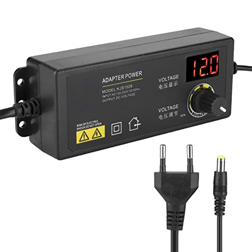 Sunicon Fuente de alimentación ajustable de 60 W con pantalla LED, adaptador de fuente de alimentación regulable con control de velocidad del motor de voltaje ajustable de 5 A, 3