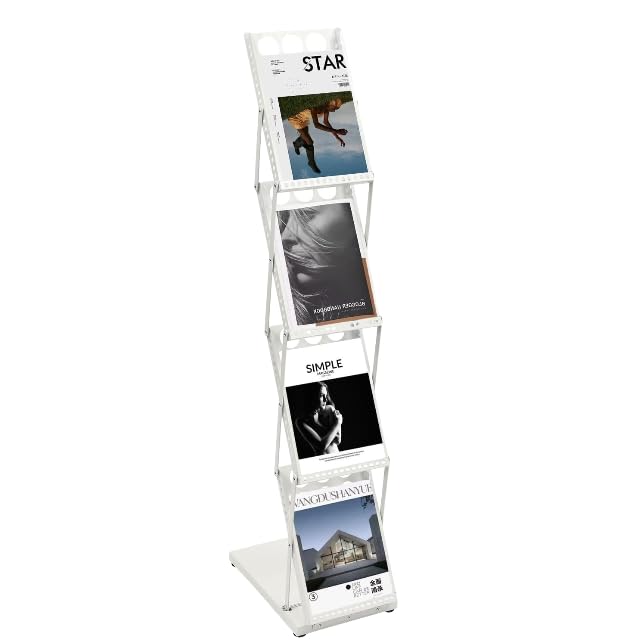 Soporte plegable para folletos, catálogo de hierro, 4 niveles, expositores, revistas, estanterías de oficina, literatura y ferias