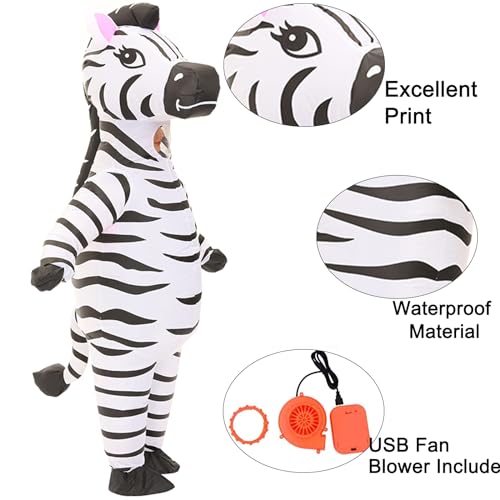AICHLO Inflatable Zebra Costume Animal Fancy Dress Jumpsuit for Party Zebra Blow Up Suit for Women